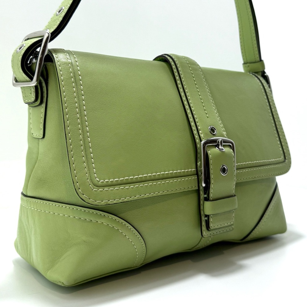 Vintage Coach Buckle Flap Shoulder Bag Soho Pistachio Green Leather F1196 - Picture 2 of 14